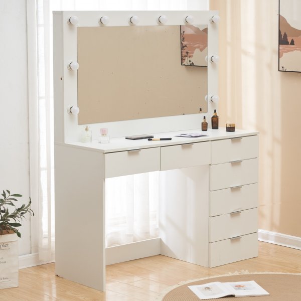 Sminkbord med spegel, belysning och förvaring + Textilvård för möbler Sminkbord med spegel, belysning och förvaring + Textilvård för möbler