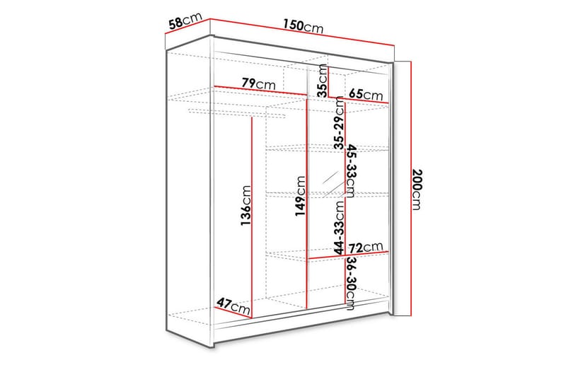 Camino Garderob 150x58x200 cm LED-belysning - Svart/Svart - Products - Förvaring - Garderober & garderobssystem