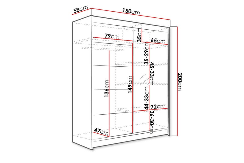 Camino Garderob 58x150 cm LED-belysning - Svartvit - Products - Förvaring - Garderober & garderobssystem