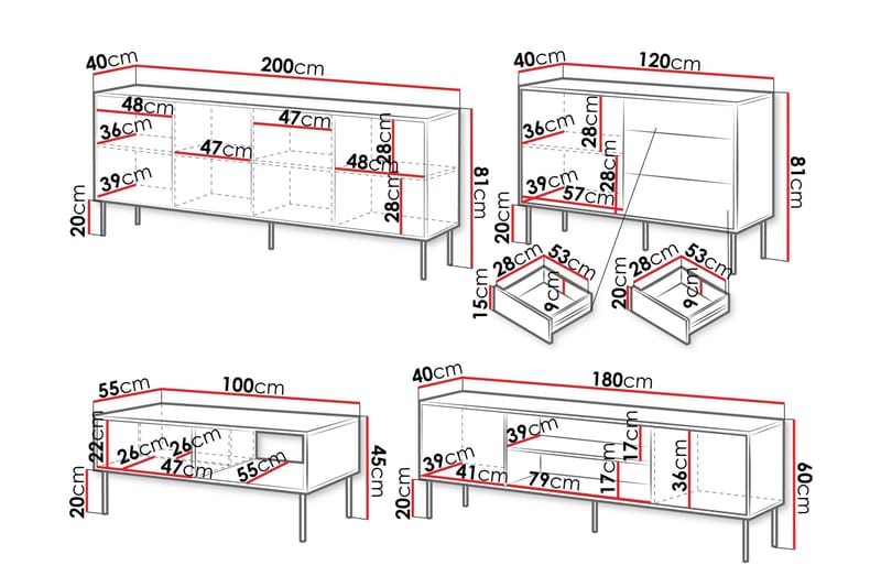 Belonger Möbelset För Vardagsrum - Svart/Valnöt - Products - Förvaring - Förvaringsmöbler - Möbelset för vardagsrum