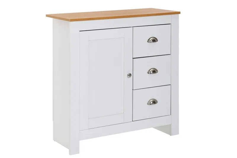 Byrå Wohnling med 3 lådor 2 dörrar tvåfärgad vit ek lantlig stil