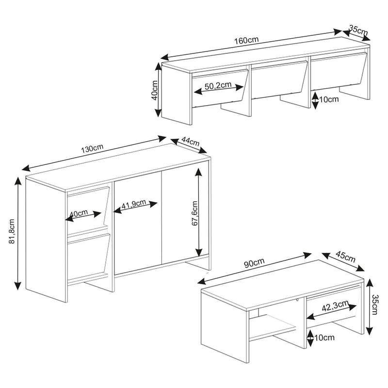 Crala Vardagsrumsmöbelset 160x40x35 cm - Travertin - Products - Förvaring - Förvaringsmöbler - Möbelset för vardagsrum