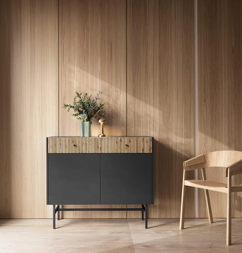 Francisca Byrå 104 cm - Svart/Ek - Products - Förvaring - Förvaringsmöbler - Byrå