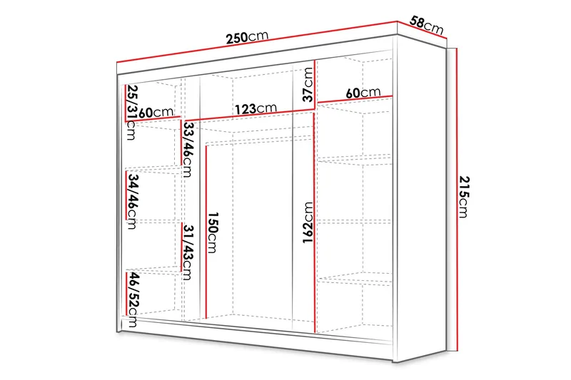 Cinerea Garderob 250x215 cm - Svart - Products - Förvaring - Garderober & garderobssystem - Garderobsskåp