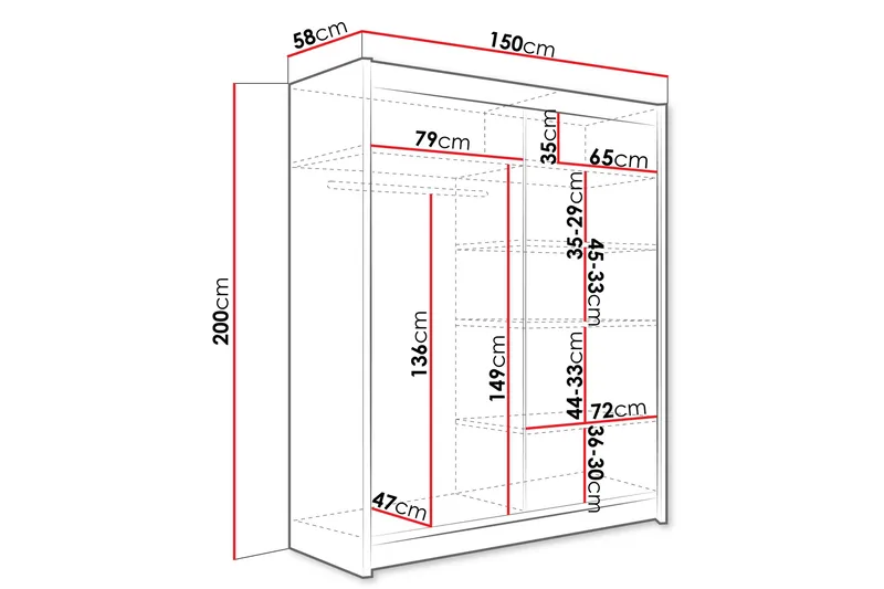 Leila Garderob 150x200 cm - Vit - Products - Förvaring - Garderober & garderobssystem - Garderobsskåp