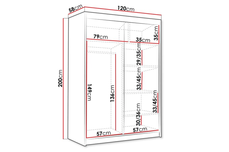 Lungos Garderob 120x200 cm - Svart/Vit - Products - Förvaring - Garderober & garderobssystem - Garderobsskåp
