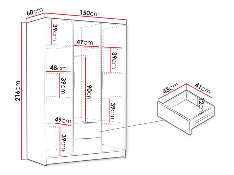 Herrljunga Garderob 150x215 cm med lådor - Brun/Guld - Products - Förvaring - Garderober & garderobssystem