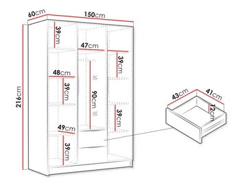 Herrljunga Garderob med Spegel 150x215 cm med lådor - Brun/Guld/Spegel - Products - Förvaring - Garderober & garderobssystem
