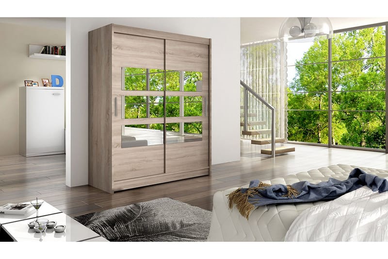 Leila Garderob 150 cm Skjutdörrar Delad Spegel - Ek/Tryffel/Spegel - Products - Förvaring - Garderober & garderobssystem