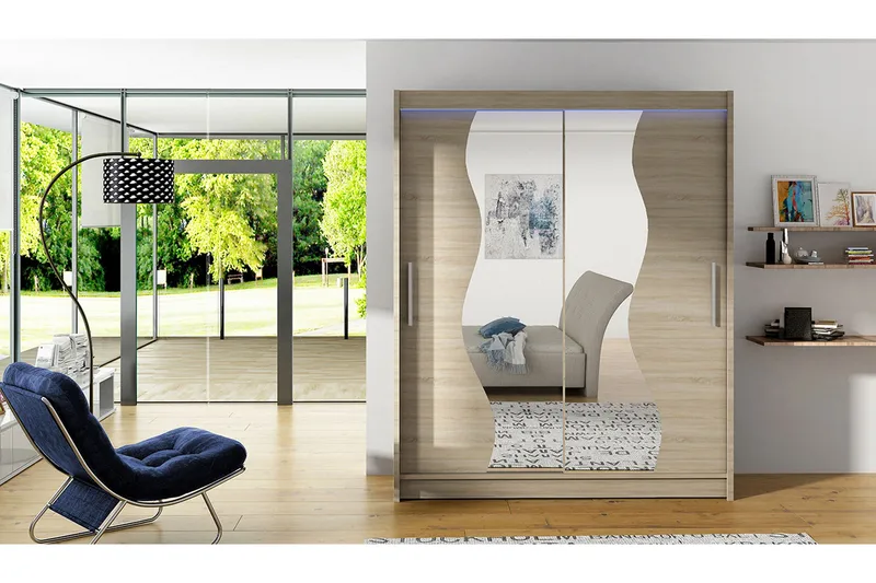 Leila Garderob med Spegel 150x200 cm - Beige - Products - Förvaring - Garderober & garderobssystem