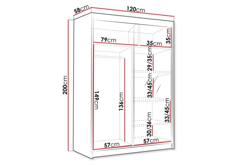 Lungos Garderob med Spegel 120x200 cm - Svart/Vit - Products - Förvaring - Garderober & garderobssystem