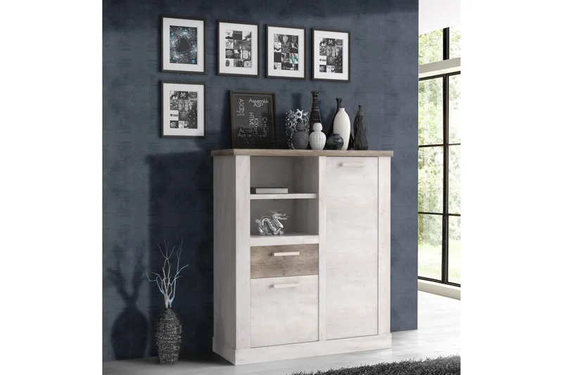 Talebi Skänk 41 cm djup 110 cm bred 128 cm hög Ljust Trä - Brun/Vit - Products - Förvaring - Skåp - Vitrinskåp