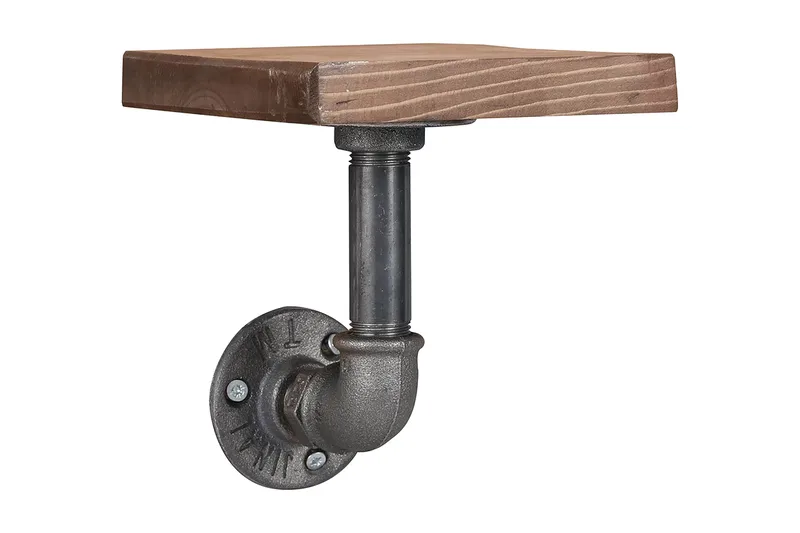 Evila Vägghylla Rör/Trä Liten 3-pack, Svart/Trä