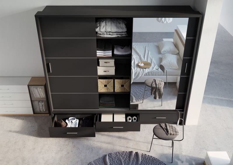 Svart garderob med inredning 250 cm - Svart - Products - Förvaring - Garderober & garderobssystem