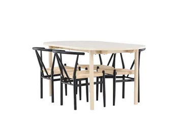 Andy Matgrupp 180 cm Oval med 4 Alfons stolar - Whitewash/Svart - Products - Möbler - Bord & matgrupp - Matgrupp