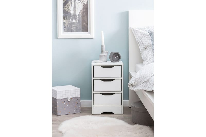 Sängbord Wohnling med 3 lådor i en enkel, modern design för boxspring-säng Vit - Vit - Products - Möbler - Bord & matgrupp - Avlastningsbord & sidobord - Sängbord & nattduksbord