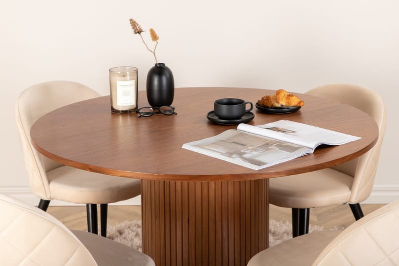 Bianca Matgrupp 110 cm Rund med 4 Velvet stolar - Beige - Products - Möbler - Bord & matgrupp - Matgrupp
