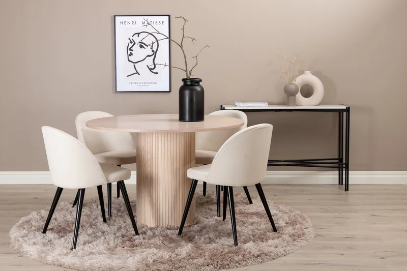 Bianca Matgrupp 110 cm Rund med 4 Velvet stolar - Beige - Products - Möbler - Bord & matgrupp - Matgrupp