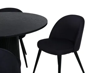 Bianca Matgrupp 110 cm Rund med 4 Velvet stolar - Svart - Products - Möbler - Bord & matgrupp - Matgrupp