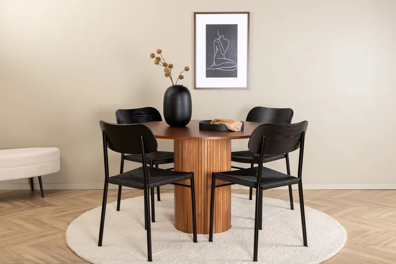 Bianca Matgrupp 110 cm Rund med 4 Polly stolar, Svart