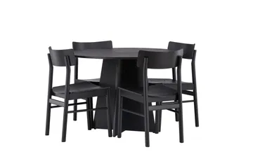 Bootcut Matgrupp + 4 stolar Rund - Svart - Products - Möbler - Bord & matgrupp - Matgrupp