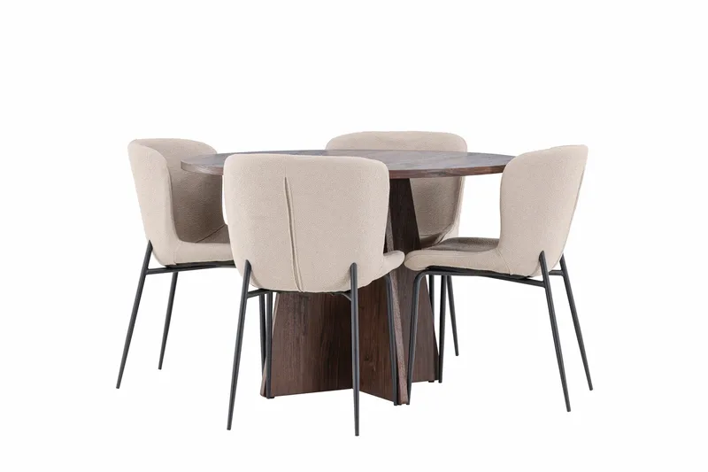 Bootcut Matgrupp 110 cm Rund med 4 Modesto stolar, Mocca/Beige
