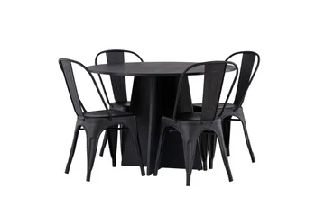 Bootcut Matgrupp 110 cm Rund med 4 Tempe Stolar - Svart - Products - Möbler - Bord & matgrupp - Matgrupp