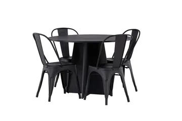 Bootcut Matgrupp 110 cm Rund med 4 Tempe Stolar - Svart - Products - Möbler - Bord & matgrupp - Matgrupp