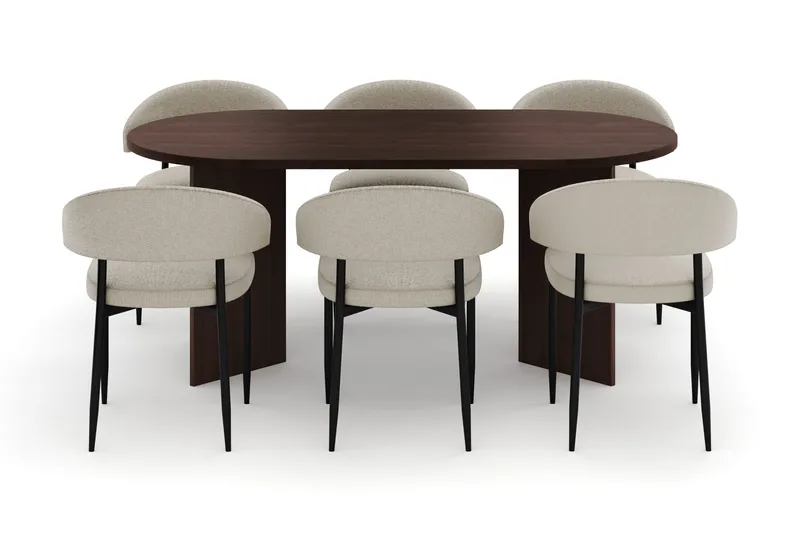 Dano Matbord 180 cm  med 6 Sawako Matstolar - Valnöt / Beige - Products - Möbler - Bord & matgrupp - Matgrupp