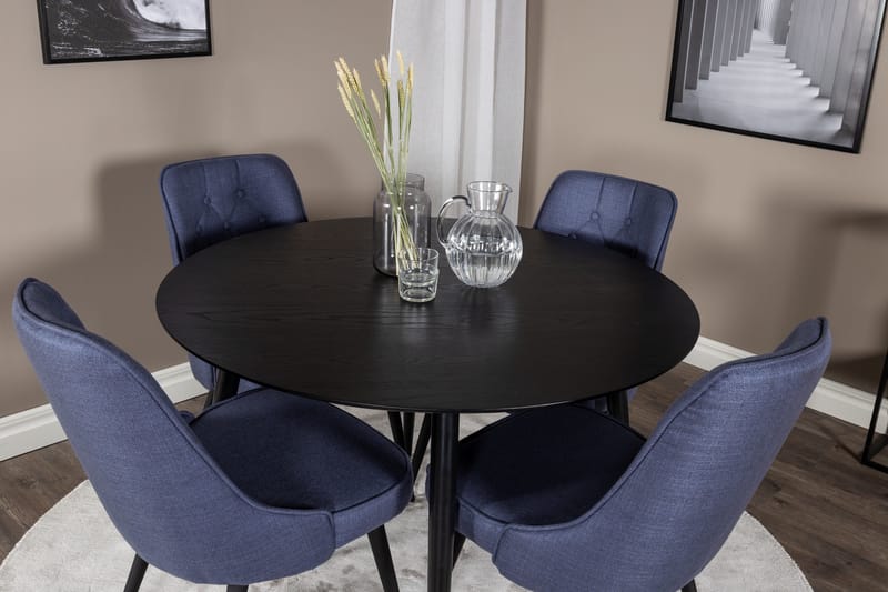 Dipp Matgrupp 115 cm Rund med 4 Velvet Deluxe stolar - Svart - Products - Möbler - Bord & matgrupp - Matgrupp