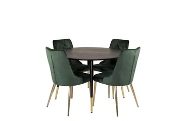 Dipp Matgrupp 115 cm Rund med 4 Velvet Deluxe stolar, Svart/Guld