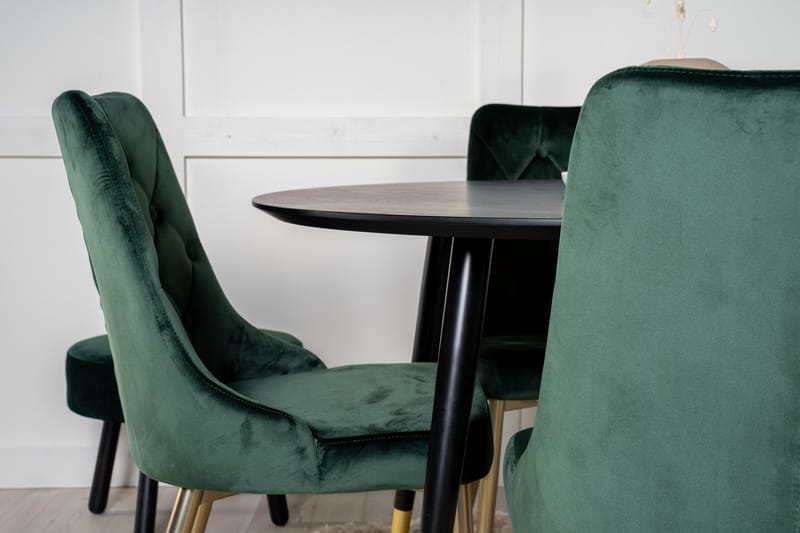 Dipp Matgrupp 115 cm Rund med 4 Velvet Deluxe stolar - Svart/Guld - Products - Möbler - Bord & matgrupp - Matgrupp