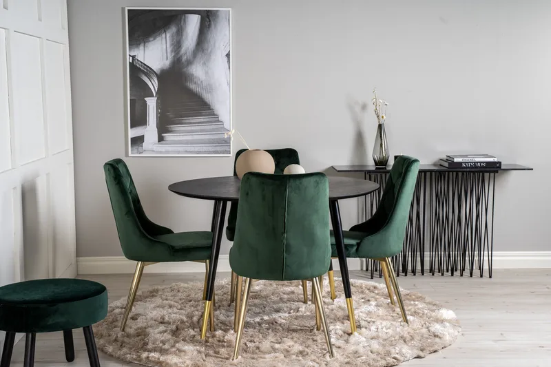 Dipp Matgrupp 115 cm Rund med 4 Velvet Deluxe stolar - Svart/Guld - Products - Möbler - Bord & matgrupp - Matgrupp
