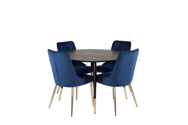 Dipp Matgrupp 115 cm Rund med 4 Velvet stolar, Svart
