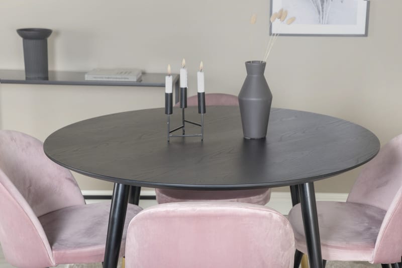Dipp Matgrupp 115 cm Rund med 4 Velvet stolar - Svart/Guld - Products - Möbler - Bord & matgrupp - Matgrupp