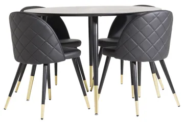 Dipp Matgrupp 115 cm Rund med 4 Velvet stolar - Svart/Guld - Products - Möbler - Bord & matgrupp - Matgrupp