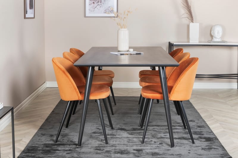 Dipp Matgrupp 180 cm Rektangulär med 6 Velvet stolar - Svart - Products - Möbler - Bord & matgrupp - Matgrupp