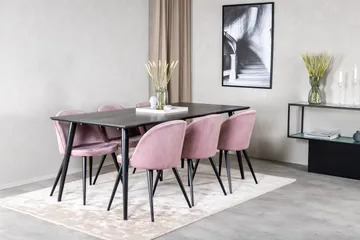Dipp Matgrupp 180 cm Rektangulär med 6 Velvet stolar - Svart - Products - Möbler - Bord & matgrupp - Matgrupp