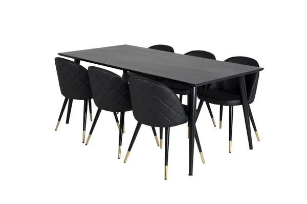 Dipp Matgrupp 180 cm Rektangulär med 6 Velvet stolar - Svart/Guld - Products - Möbler - Bord & matgrupp - Matgrupp