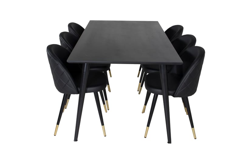 Dipp Matgrupp 180 cm Rektangulär med 6 Velvet stolar, Svart/Guld