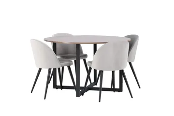 Durango Matgrupp 120 cm Rund med 4 Velvet Stolar - Valnöt - Products - Möbler - Bord & matgrupp - Matgrupp