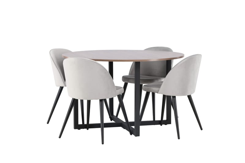 Durango Matgrupp 120 cm Rund med 4 Velvet Stolar - Valnöt - Products - Möbler - Bord & matgrupp - Matgrupp