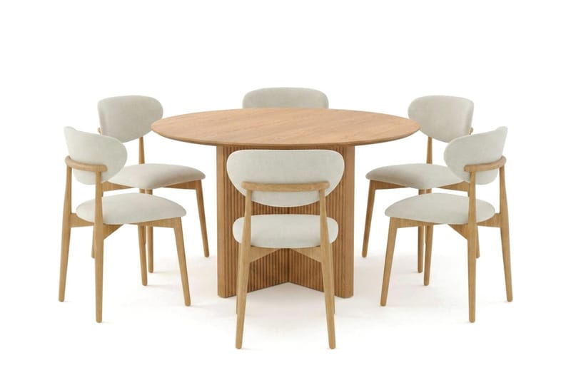 Edda Matgrupp runt 130 cm Ek med 6 Molly Matstolar - Ek - Products - Möbler - Bord & matgrupp - Matgrupp