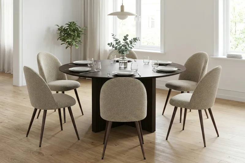 Edda Matgrupp runt 150 cm R ökt Ek med 6 Nibe Plus Matstolar - Rökt ek - Products - Möbler - Bord & matgrupp - Matgrupp