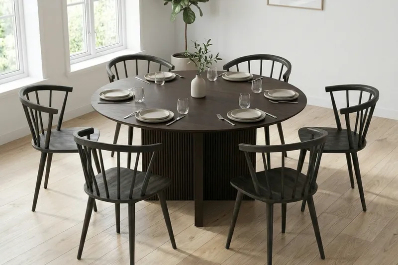 Edda Matgrupp runt 150 cm Rökt Ek med 6 Tyrö Matstolar - Rökt ek - Products - Möbler - Bord & matgrupp - Matgrupp