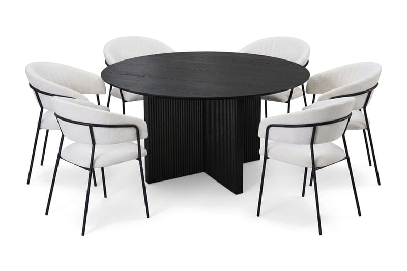 Edda Matgrupp runt 150 cm Svart med 6 Karol Matstolar - Svart - Products - Möbler - Bord & matgrupp - Matgrupp