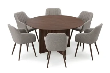 Edda Matgrupp runt 150 cm Valnöt med 6 Filippa Matstolar - Products - Möbler - Bord & matgrupp - Matgrupp