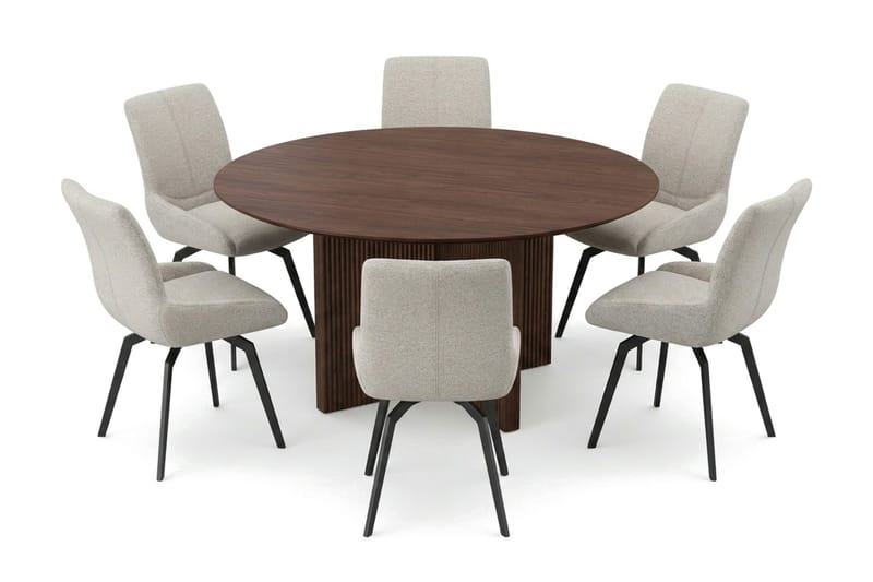 Edda Matgrupp runt 150 cm Valnöt med 6 Mora Matstolar - Products - Möbler - Bord & matgrupp - Matgrupp