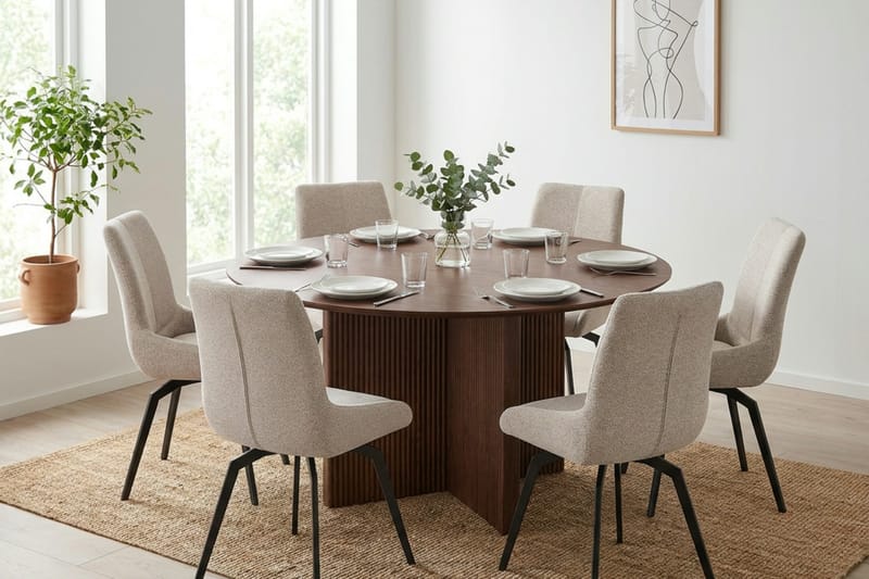 Edda Matgrupp runt 150 cm Valnöt med 6 Mora Matstolar - Products - Möbler - Bord & matgrupp - Matgrupp