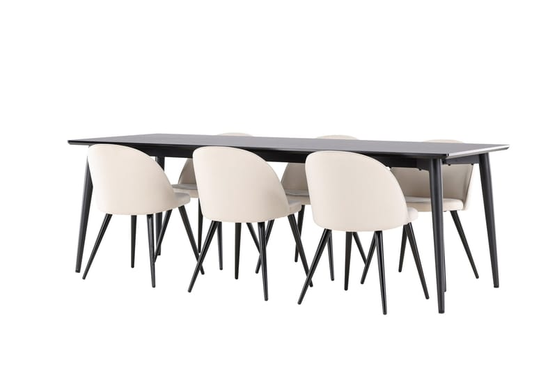 Ellis Matgrupp 230 cm Rektangulär med 6 Velvet stolar - Svart/Beige - Products - Möbler - Bord & matgrupp - Matgrupp